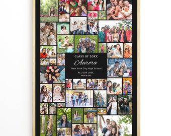 Editable Printable Graduation Photo Collage Template for 46 Photos, Poster Collage for Graduation, Memorial, Funeral, Wedding, Celebration