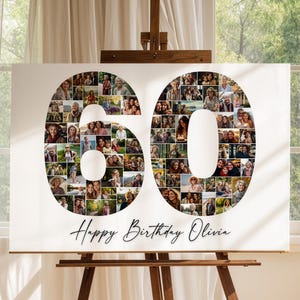 60th Birthday Photo Collage Template, Birthday Gift, Birtbhday Welcome Sign