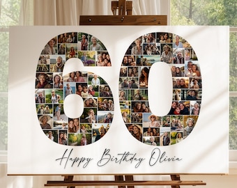 60th Birthday Photo Collage Template, Personalized 60th Birthday Gift for Women, Him, Mom, Birthday Gift Grandma Grandpa, Family Gift, Canva