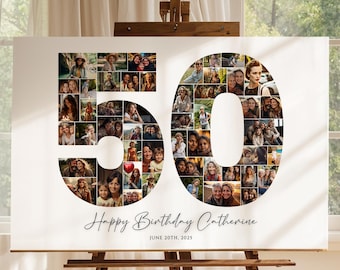 50th Birthday Photo Collage Template, Personalized 50th Birthday Gift for Women, Him, Mom, Number Collage, Family Gift, Birthday Gift, Canva