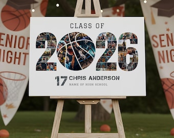 Basketball Abschluss Foto Collage 2026, Sport Senior Nacht Poster, Klasse 2026 Basketball Team Zeichen, Benutzerdefinierter Name, Canva Vorlage, #G26