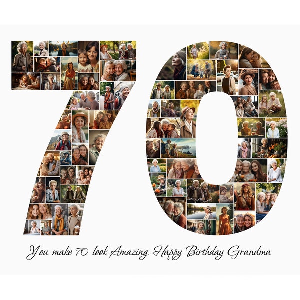 70. Geburtstag Foto Collage Vorlage, 70. Geburtstag Geschenk für Oma Opa, Zahlen Collage, Mutter Geschenk, Geburtstagsgeschenk, Canva