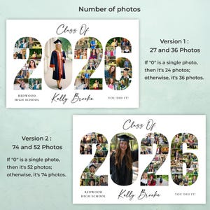 May include: Two graduation photo collages with the text "Class Of 2026". One collage features a graduate in a cap and gown. The collages include the text "Redwood High School", "Kelly Brooke", and "You Did It!"