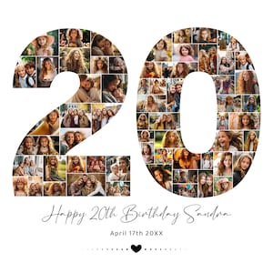 Modèle de collage photo 20e anniversaire, cadeau 20e anniversaire imprimable pour elle, pour lui, collage numéro 20, cadeau 20e anniversaire personnalisé