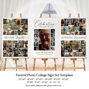 Funeral Photo Collage Sign Set Templates, Funeral Welcome Sign Template, Celebration of Life, In Loving Memory, Memorial Poster Size