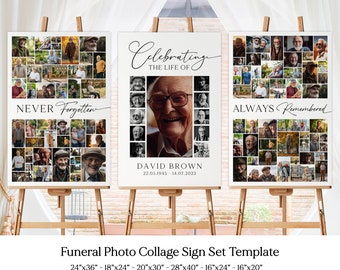 Bestattungs-Foto-Collage-Schilder-Set-Vorlagen, Bestattungs-Willkommensschild-Vorlage, Feier des Lebens, In liebevoller Erinnerung, Gedenkplakatgröße