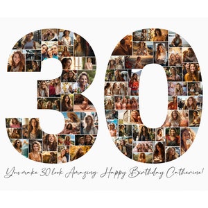 30th Birthday Photo Collage Template, Personalized 30th Birthday Gift for Her, Him, 30th Anniversary Picture Collage, Birthday Gift, Canva image 1