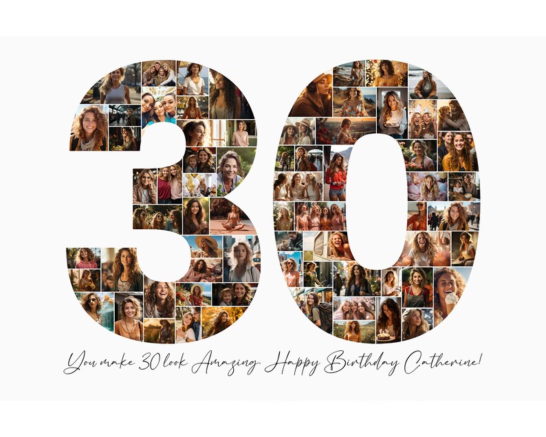 30th Birthday Photo Collage Template, Personalized 30th Birthday Gift for Her, Him, 30th Anniversary Picture Collage, Birthday Gift, Canva image 1