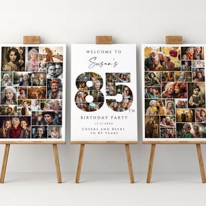 Paquete de plantillas de pósteres con collage de fotos para el 85.° cumpleaños, regalo personalizado para el 85.° cumpleaños, juego de tablero de bienvenida de cumpleaños para ella o para él