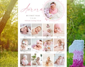 Baby's First Year Photo Collage Template, My First Year Photo board, 1st Birthday Poster, Printable Milestone Sign (Digital Download)
