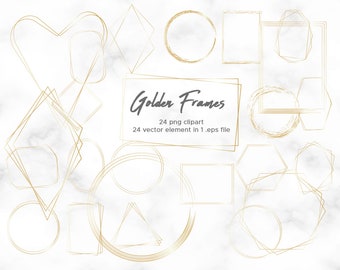 Gouden frame clipart, geometrische gouden frame illustraties, Gouden Veelhoekige Frames, Gouden Frames plakboek, png, eps, digitale download