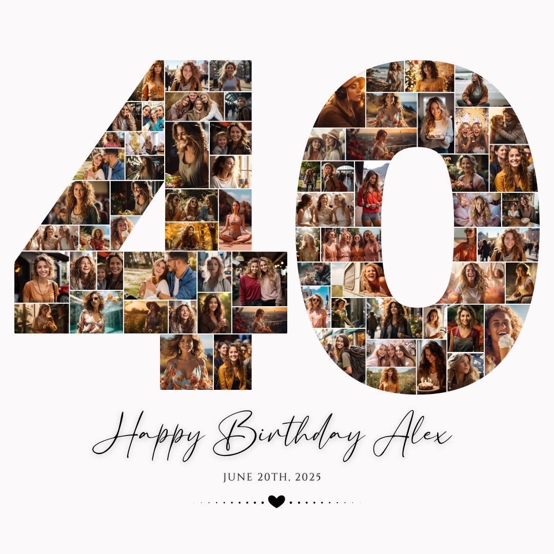 40th Birthday Photo Collage Template, Personalized 40th Birthday Gift ...