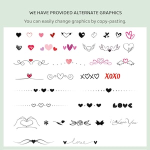 May include: A collection of black and pink heart graphics, including hearts, wings, flowers, and the words "XOXO" and "LOVE".