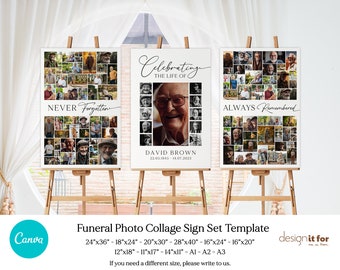 Funeral Photo Collage Sign Set Templates, Funeral Welcome Sign Template, Celebration of Life, In Loving Memory, Memorial Poster Size