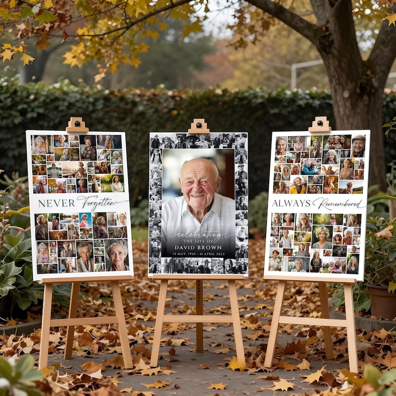 Funeral Photo Collage Template, Funeral Poster, Celebration of Life,  Funeral Welcome Sign, In Loving Memory, Memorial Poster