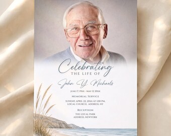 Beach Funeral Invitation Template, Celebration of Life Invite, Canva Template, Phone Invitation, Funeral Announcement Evite, #FB02