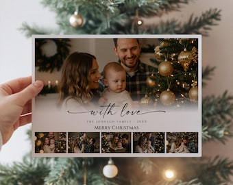 Elegant Horizontal Christmas Card Template, Holiday Cards, Family Photo Christmas Greeting, Photo Collage Christmas Card, Canva, CPC26
