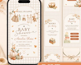 Fall Baby Shower Website Invitation, Autumn Digital Invite, Online RSVP Form Tracking, Editable Canva Template, Instant Download, #BS23