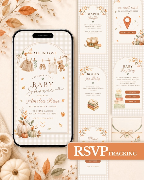 Fall Baby Shower Website Invitation, Autumn Digital Invite, Online RSVP Form Tracking, Editable Canva Template, Instant Download, #BS23