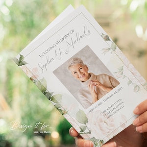 Modelo de programa funerário para mulheres, em memória amorosa, programa memorial, modelo de serviço memorial, modelo de obituário de rosa rosa, para impressão