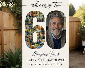 Editable 60th Birthday Photo Collage Party Welcome Sign Template, Celebrating 60 Years, Birthday Photo Poster, Photo Montage Display Poster