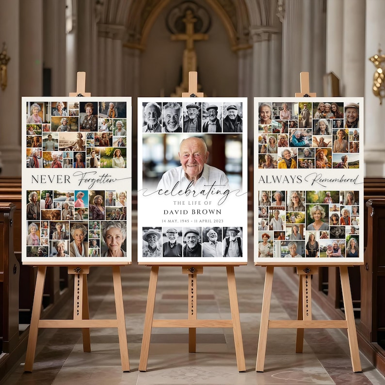 Funeral Photo Collage Template, Funeral Poster, Celebration of Life,  Funeral Welcome Sign, In Loving Memory, Memorial Poster