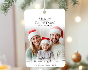 Christmas Photo Ornament Card, Personalized Holiday Tree Decoration, Editable Family Photo Xmas, Printable Ornament Card, Canva, #PCOC