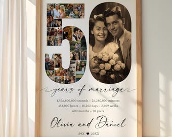 50th Wedding Anniversary Photo Collage Template, Personalized 50 Years Anniversary Keepsake, Years of Marriage Poster, Anniversary Present