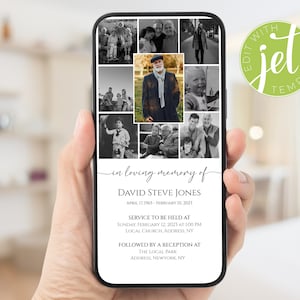 Begrafenis E-vite, Begrafenis Digitale Uitnodiging, Begrafenisaankondiging Digitale Uitnodigingen, Elektronische Memorial Uitnodigingskaart, Smartphone Begrafenis Evite