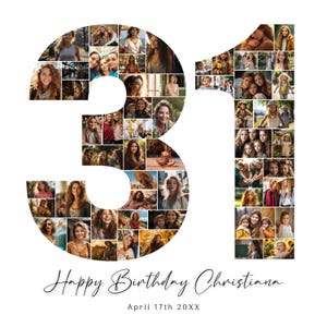 Modello regalo per collage di foto per il 31° compleanno, regalo per il 31° anniversario con il numero, poster per matrimonio con collage di foto