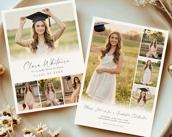 Invitación de graduación, plantilla de anuncio, collage de fotos, Canva editable (descarga digital), #G26