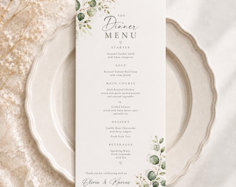 Greenery Rehearsal Dinner Menu Card Template, Editable Menu for Birthday or Wedding, Canva (Digital Download), #RD16