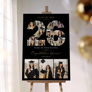 Graduation Party Sign Template, Class of 2026 Photo Collage Poster Welcome Sign, Personalized Gift for Graduate, Editable Canva, #G26