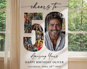 Editable 50th Birthday Photo Collage Party Welcome Sign Template, Celebrating 50 Years, Birthday Photo Poster, Photo Montage Display Poster