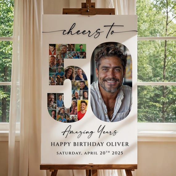 Editable 50th Birthday Photo Collage Party Welcome Sign Template, Celebrating 50 Years, Birthday Photo Poster, Photo Montage Display Poster
