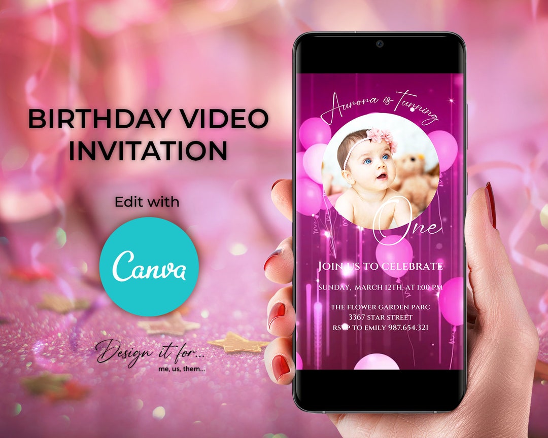 Kids Birthday Video Invitation, Girl Birthday Digital Invitation, Video