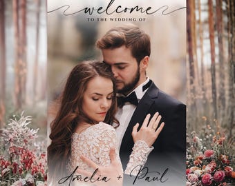 Photo Wedding Welcome Sign Template, Wedding Welcome Board, Wedding Photo Collage, Modern Welcome Sign, Printable Wedding Reception Poster