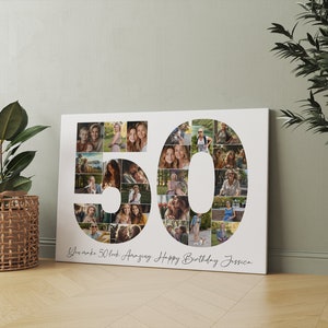 50th Birthday Photo Collage Template, Personalized 50th Birthday Gift for Women, Him, Mom, Number Collage, Family Gift, Birthday Gift, Canva image 3