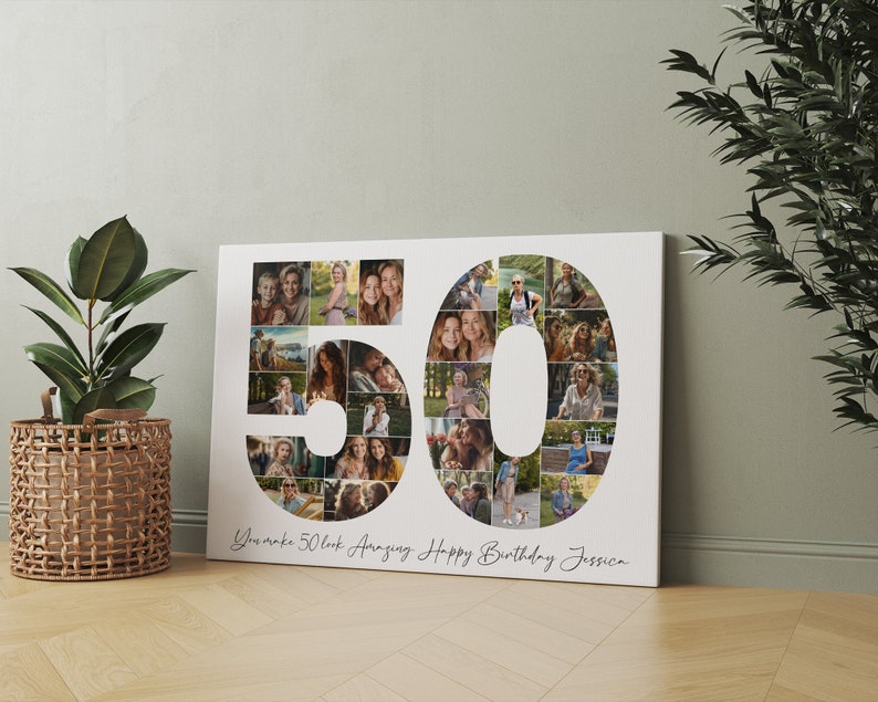 50th Birthday Photo Collage Template, Personalized 50th Birthday Gift for Women, Him, Mom, Number Collage, Family Gift, Birthday Gift, Canva image 3