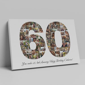 60th Birthday Photo Collage Template, Personalized 60th Birthday Gift for Women, Him, Mom, Birthday Gift Grandma Grandpa, Family Gift, Canva image 4