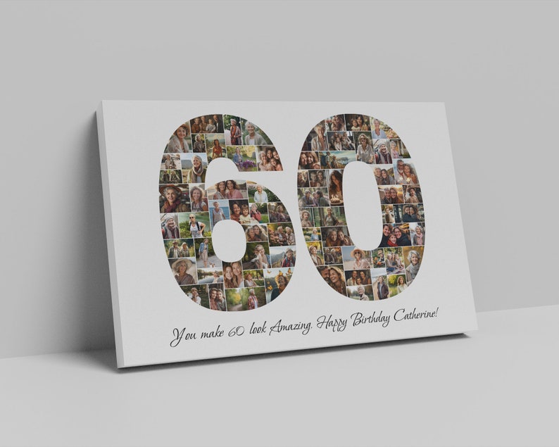 60th Birthday Photo Collage Template, Personalized 60th Birthday Gift for Women, Him, Mom, Birthday Gift Grandma Grandpa, Family Gift, Canva image 4