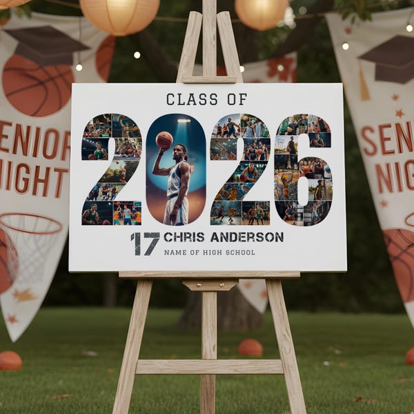 Basketball Graduation Poster 2026, Sports Photo Collage, Senior Night Sign, Basketball Team Gift, Editable Canva Template, #G26