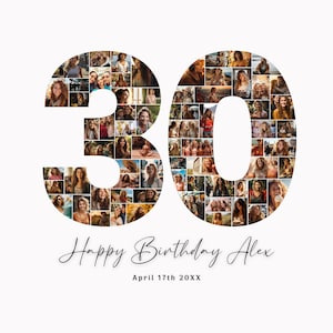 30th Birthday Photo Collage, 30th Birthday Gift, Birthday Number 30 Printable, 30th Photo Collage Template, Editable 30th Birthday, Canva