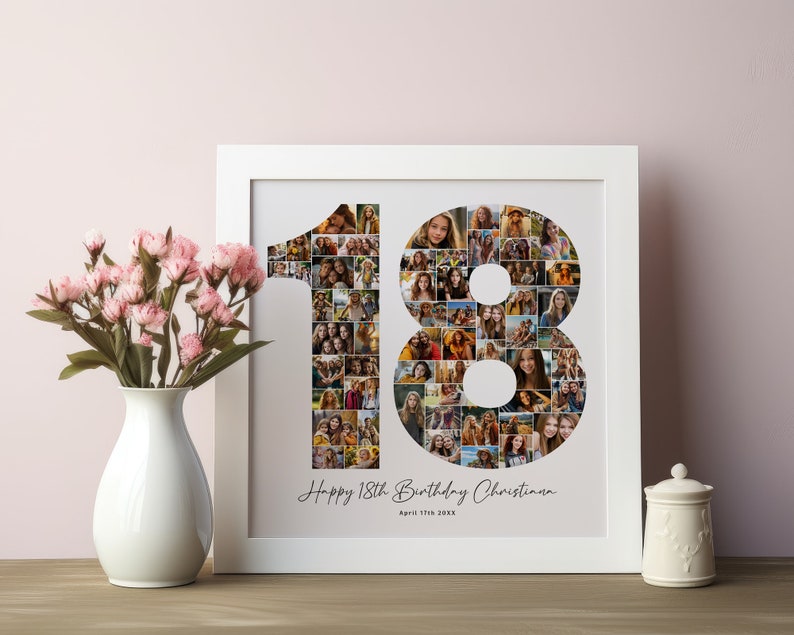 Fotocollage zum 18. Geburtstag, Geschenk zum Geburtstag 18, Geburtstagszahl 18 zum 18. Geburtstag, Fotocollage zum 18. Geburtstag, bearbeitbarer Geburtstag, Canva Bild 4