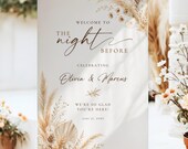 Boho Rehearsal Dinner Sign, The Night Before Welcome Poster,Editable Canva Template (Digital Download)