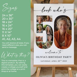 Editable 50th birthday photo collage welcome sign template