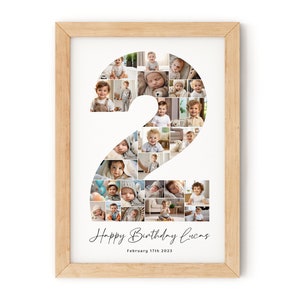 Birthday Number 2 Photo Collage, Birthday gift, Second Birthday Photo Milestone Sign, Editable 2nd Birthday Photo Poster Template, Canva