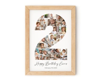 Birthday Number 2 Photo Collage, Birthday gift, Second Birthday Photo Milestone Sign, Editable 2nd Birthday Photo Poster Template, Canva