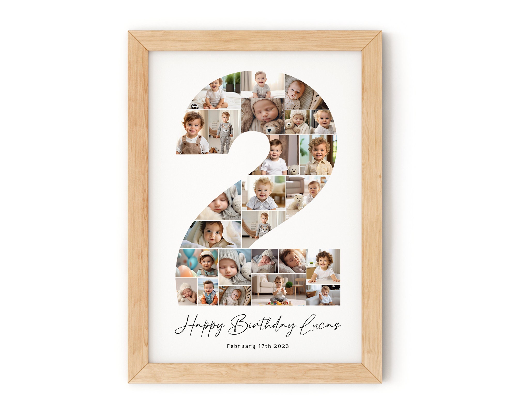 Birthday Number 2 Photo Collage, Birthday gift, Second Birthday Photo Milestone Sign, Editable 2nd Birthday Photo Poster Template, Canva