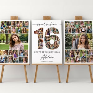 16th Birthday Welcome Sign Template Set, Customizable, Printable Sixteenth Birthday Photo Collage Bundle, Celebration Board for Boy or Girl